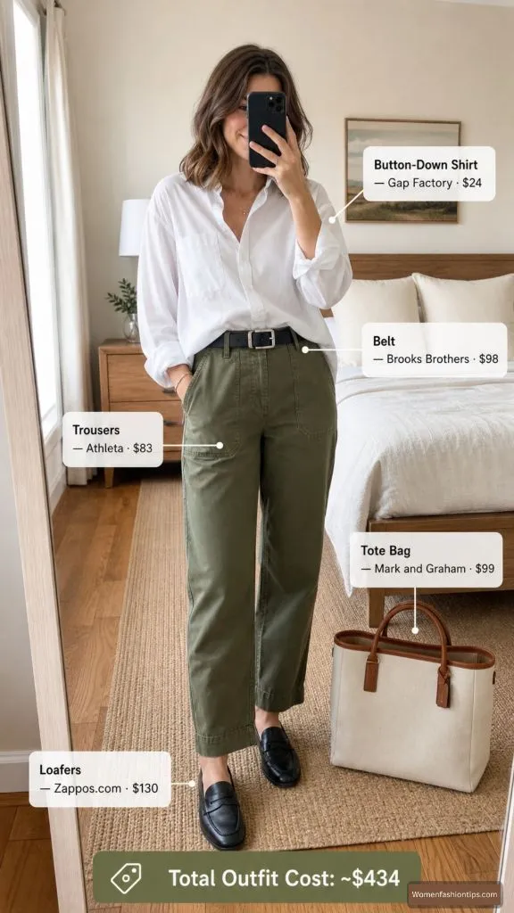 Olive Trousers and Crisp White Ease