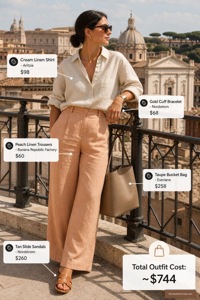 Cream Linen Shirt and Peach Trousers
