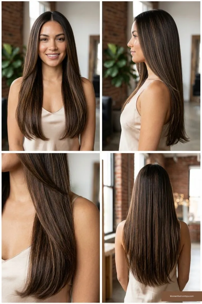Long Sleek Brunette With Subtle Highlights