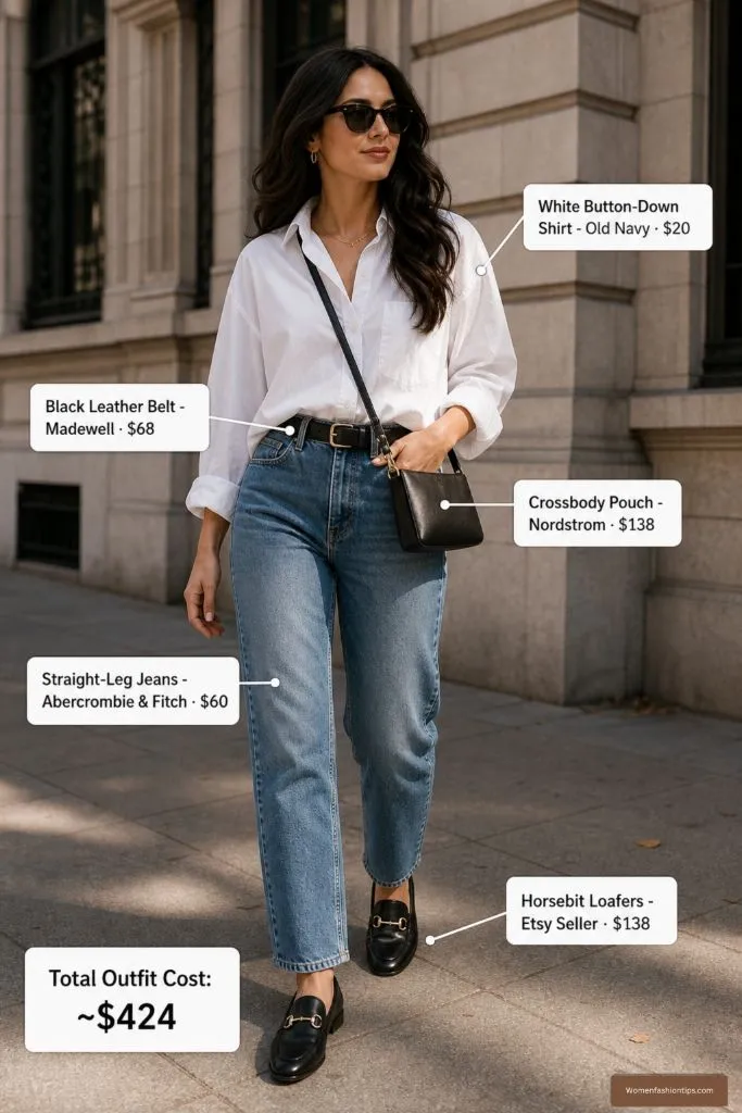 White Button-Down with Straight-Leg Jeans