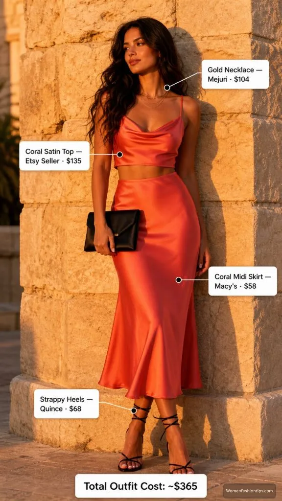 Coral Satin Set