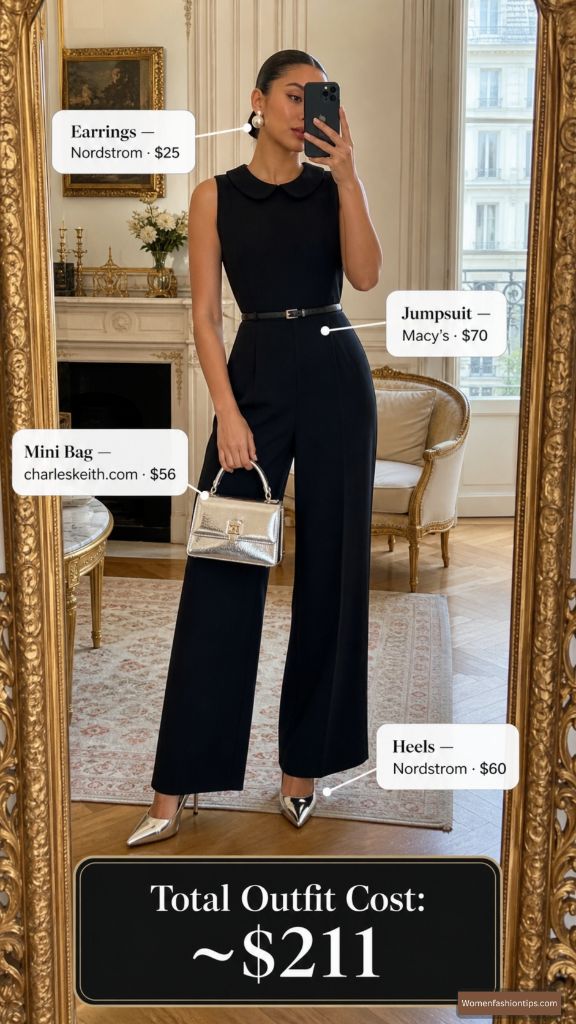 Black Peter Pan Collar Jumpsuit Look