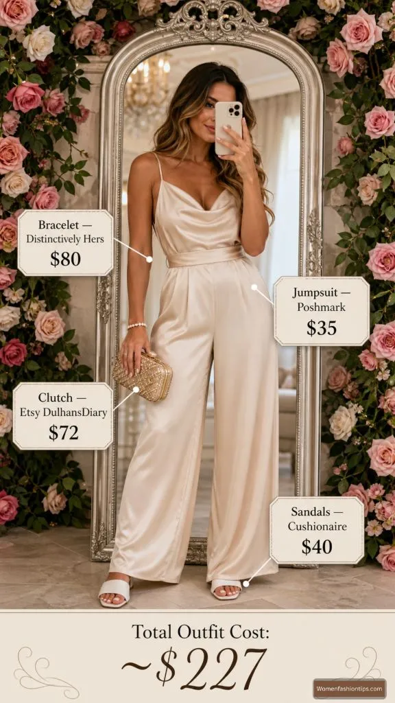 Champagne Satin Jumpsuit Look