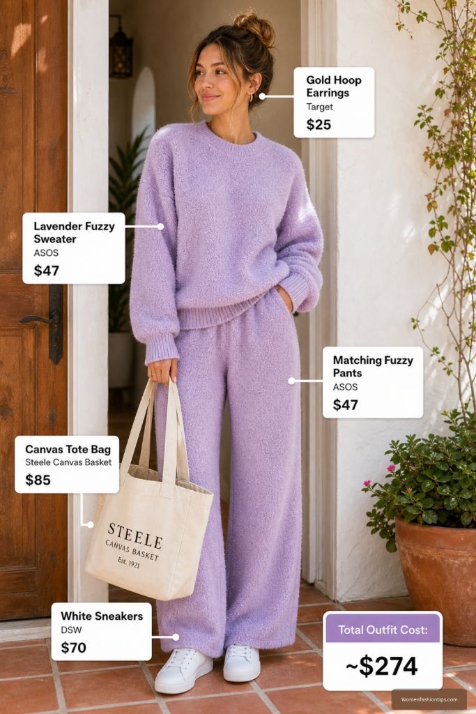Lavender Fuzzy Matching Set Outfit