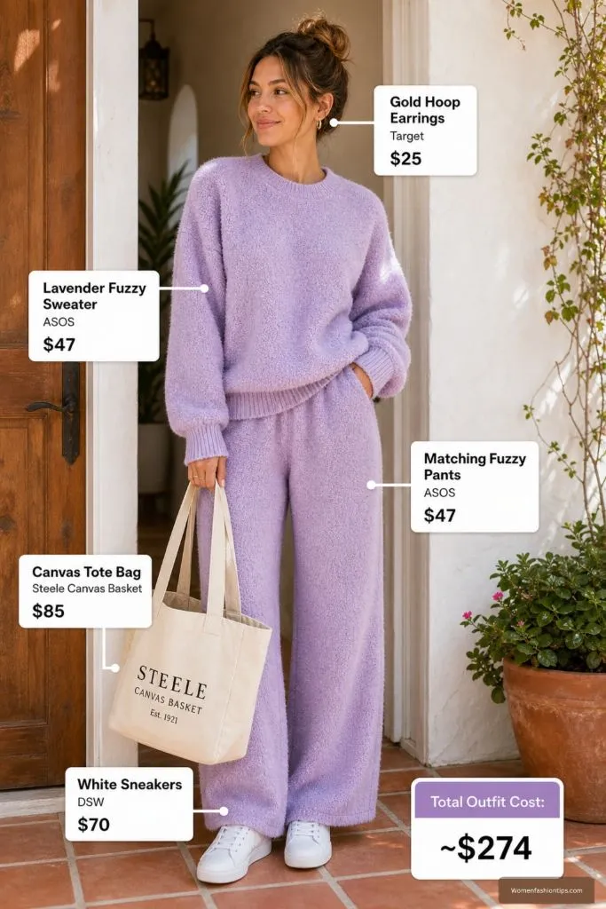 Lavender Fuzzy Matching Set Outfit