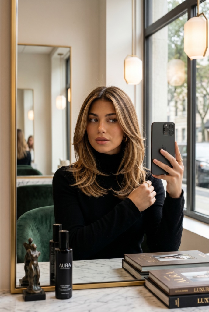 Bronde Money Pieces Hair Color Summer 2026 Bronde hair with blonde money piece highlights and layered styling in upscale salon