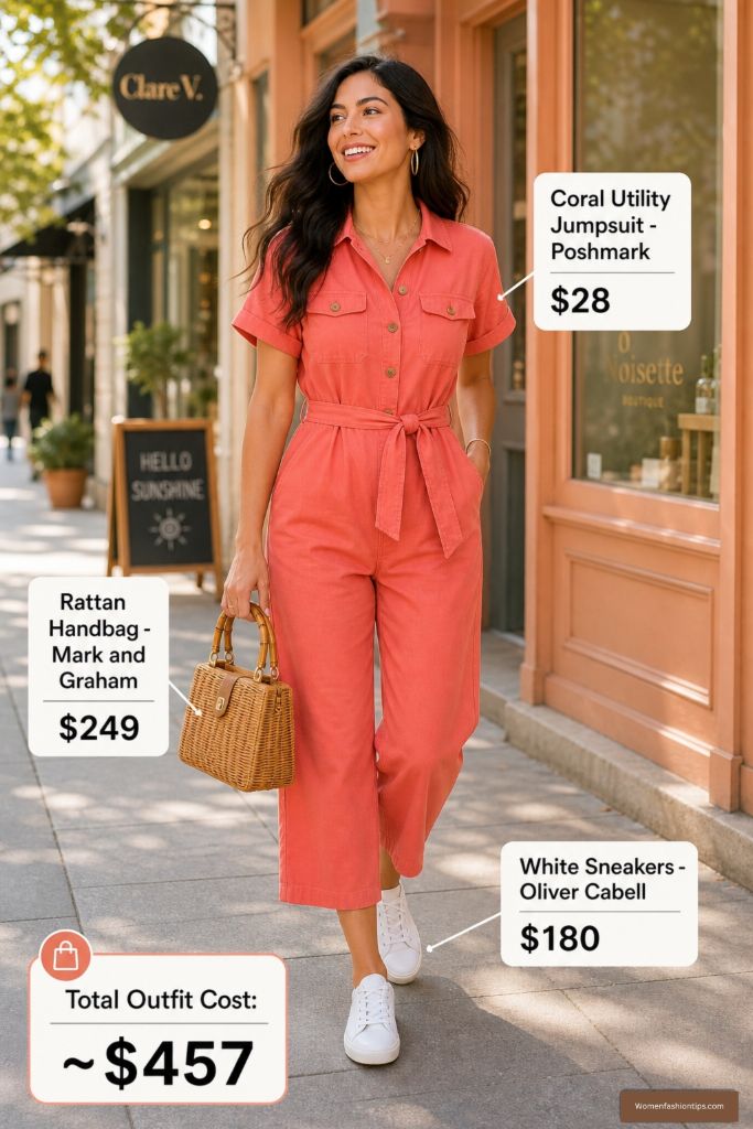 Coral Utility Jumpsuit Outfit