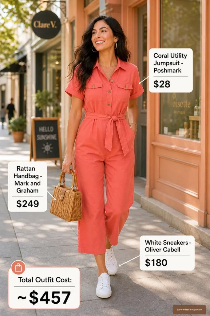 Coral Utility Jumpsuit Outfit