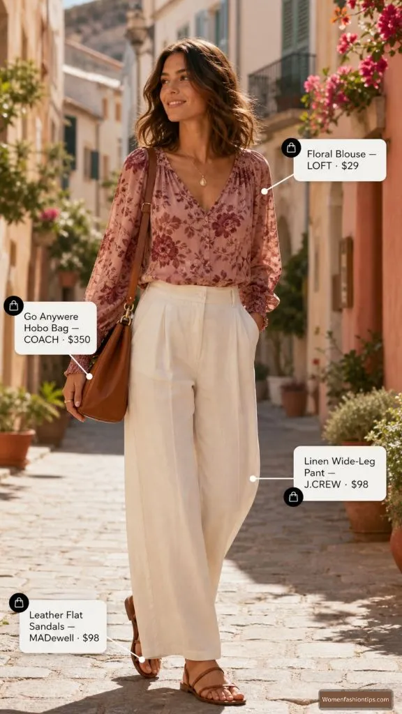 Floral Blouse and Linen Pants