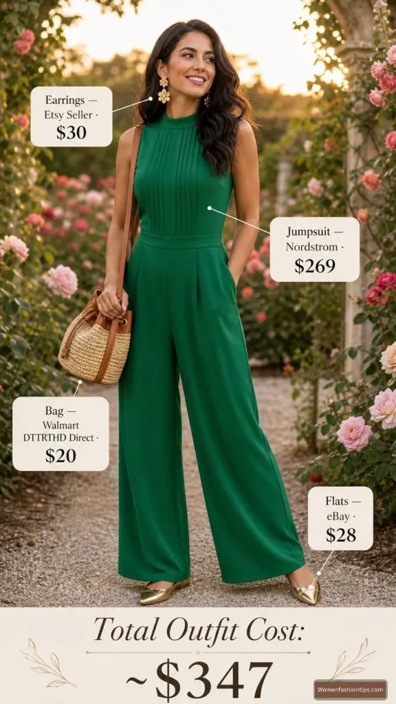 Emerald Green Pleated Jumpsuit Look