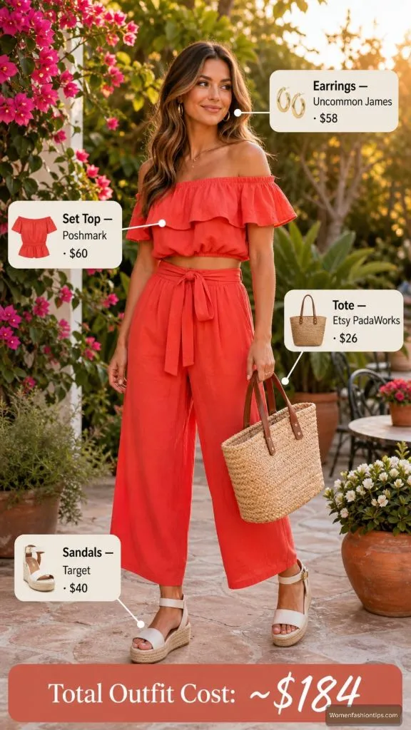 Coral Off Shoulder Set Look