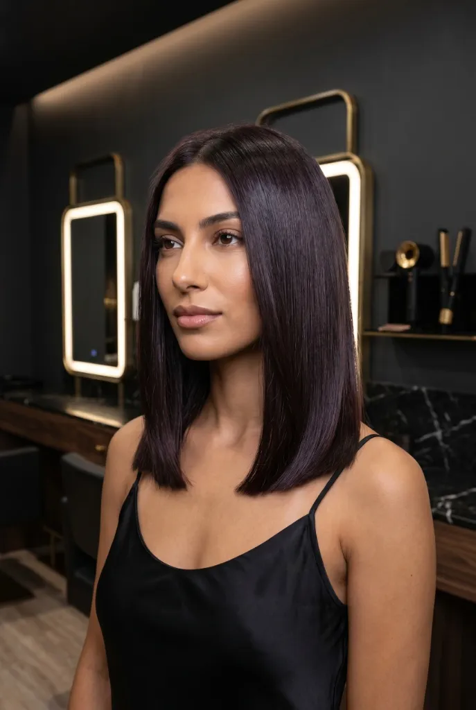 Espresso Glass Bob Hair Color 2026 Sleek dark espresso brown straight bob with glass-like shine in upscale salon