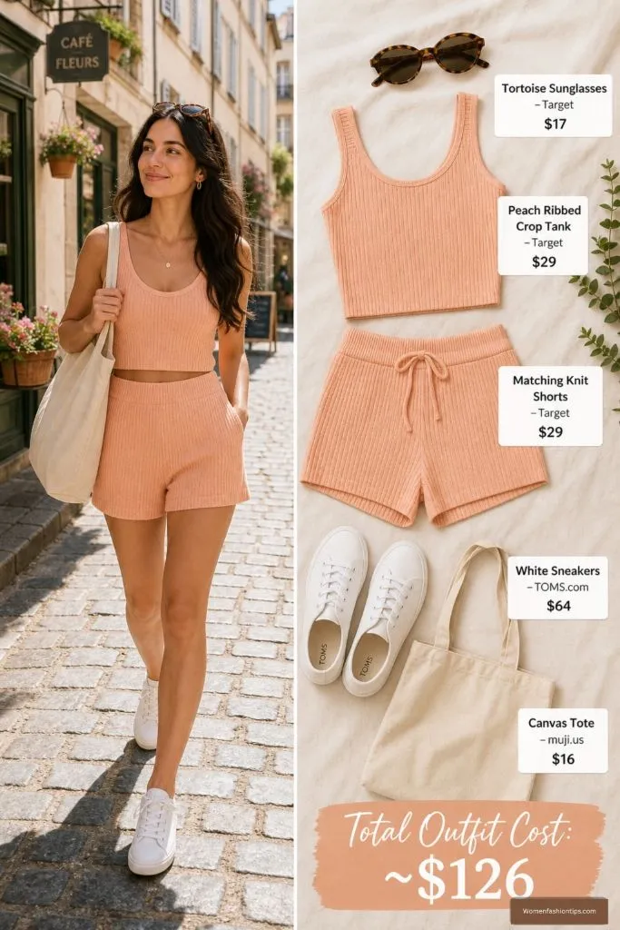 Peach Ribbed Knit Set Outfit