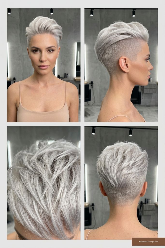 Icy Platinum Swept-Back Pixie