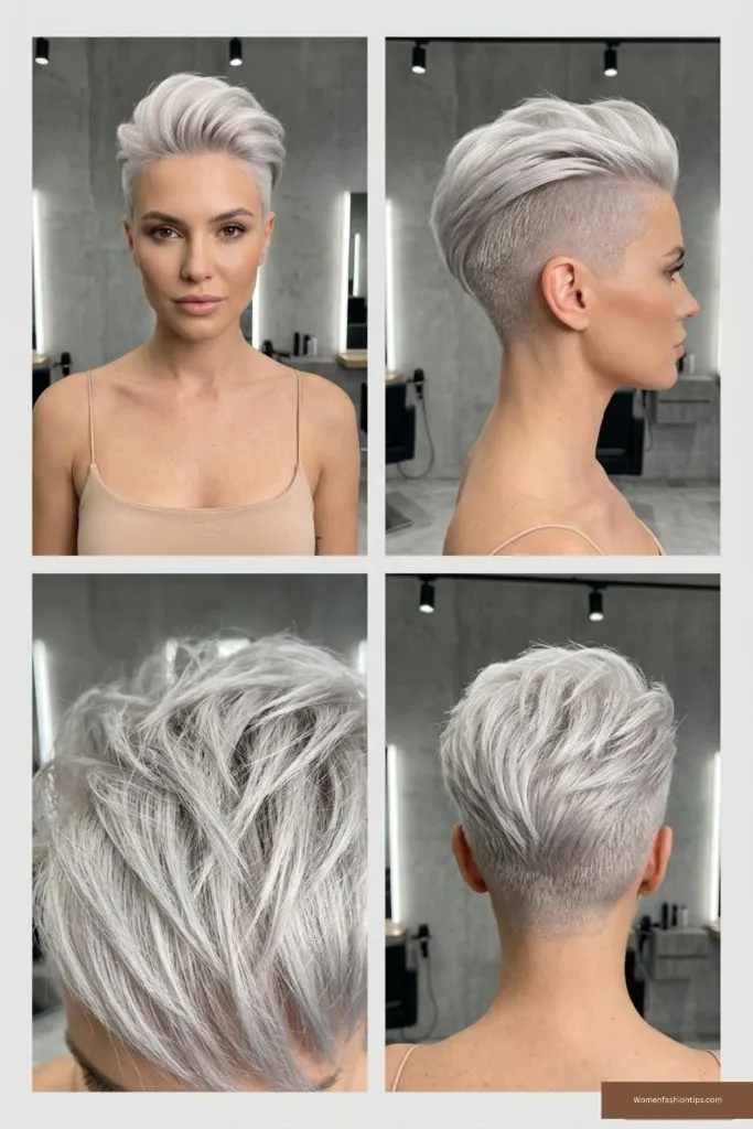 Icy Platinum Swept-Back Pixie