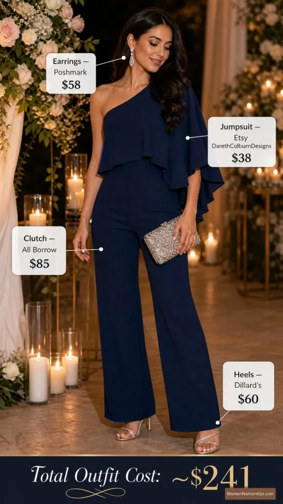 Navy One Shoulder Jumpsuit Look