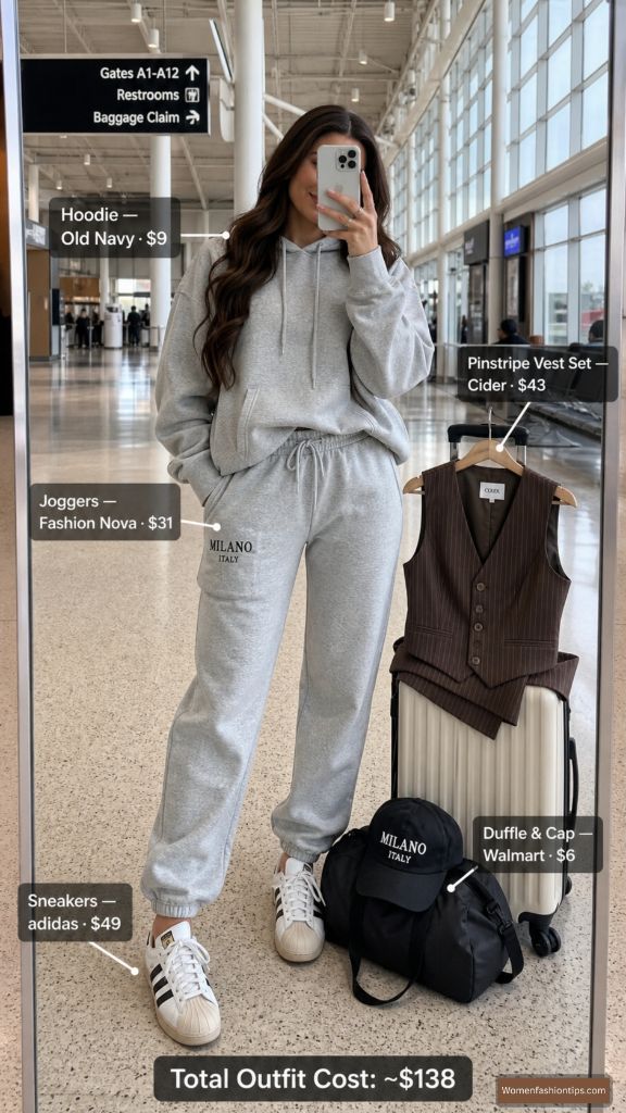 Grey Sweatsuit Airport Look