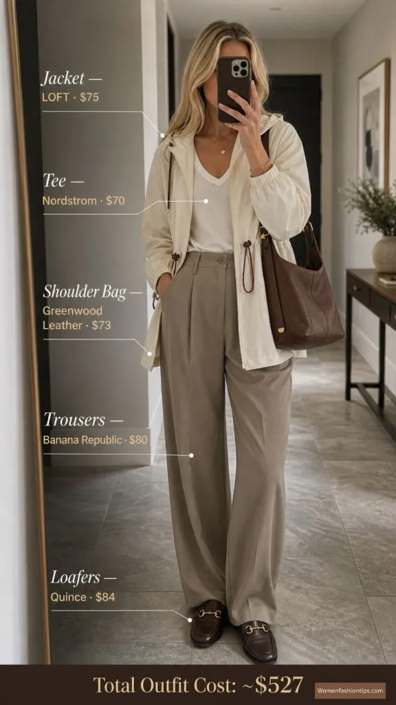 Cream Layers and Taupe Trousers