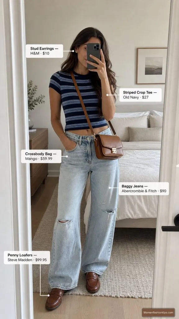 Striped Crop Tee and Baggy Jeans