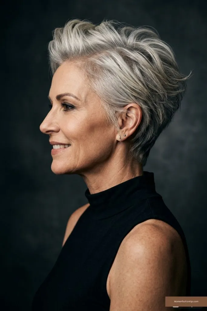 Dramatic Silver Swept Pixie