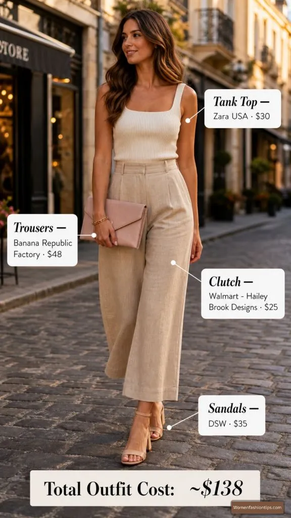 Cream Tank and Beige Trouser Elegance