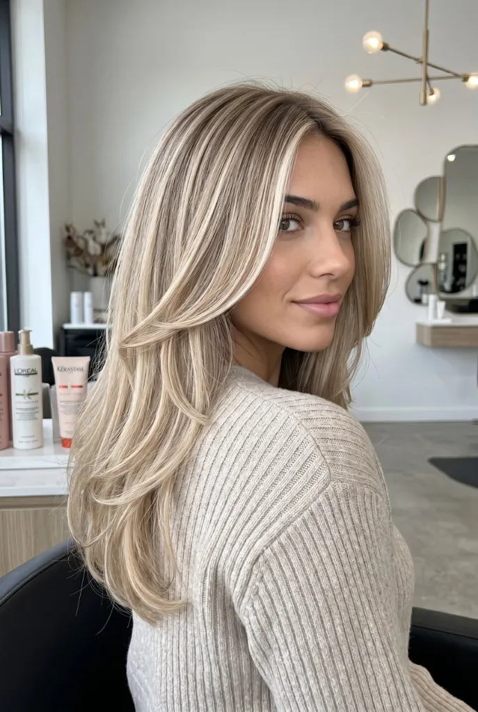 Dimensional Ash Blonde Hair Color Summer 2026 Long dimensional ash blonde hair with soft layers and cool-toned highlights in salon