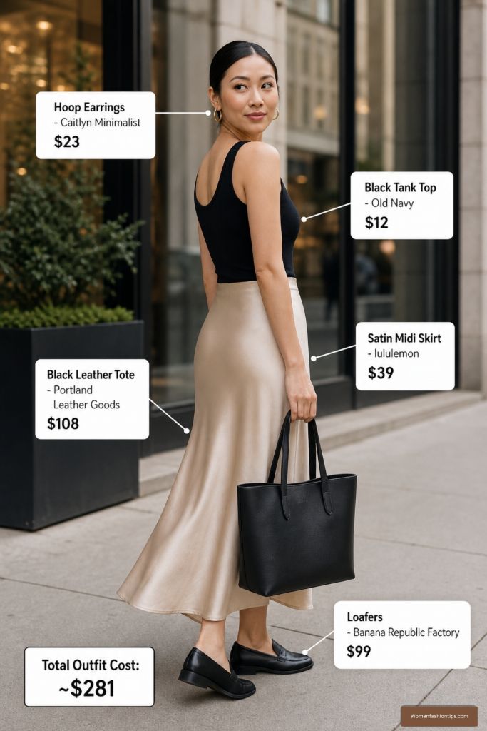 Black Tank Top with Satin Midi Skirt