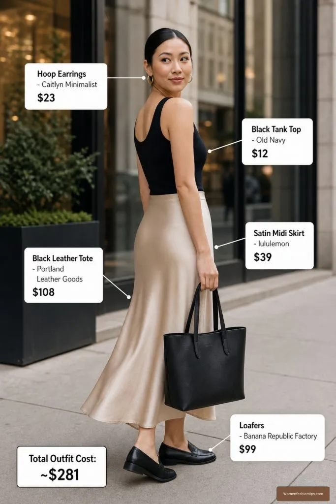 Black Tank Top with Satin Midi Skirt
