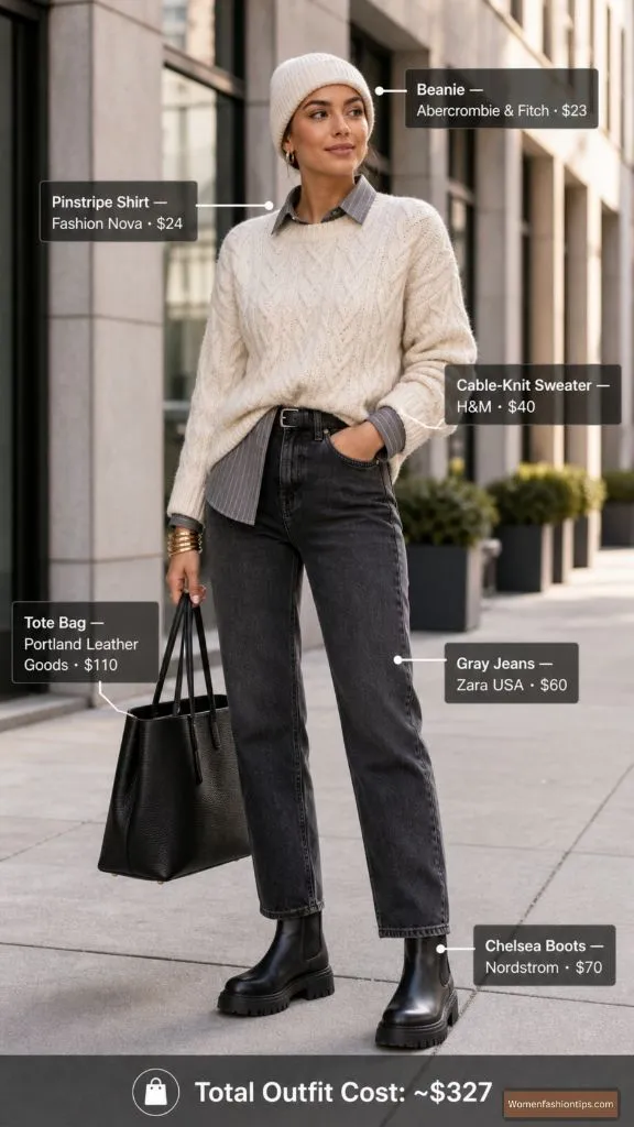 Cable Knit Sweater Layered Look