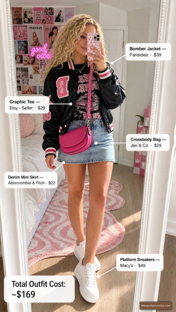 Varsity Bomber and Denim Mini
