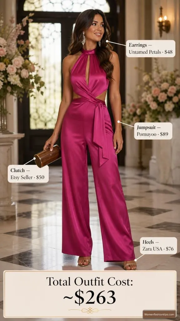 Hot Pink Satin Jumpsuit Look