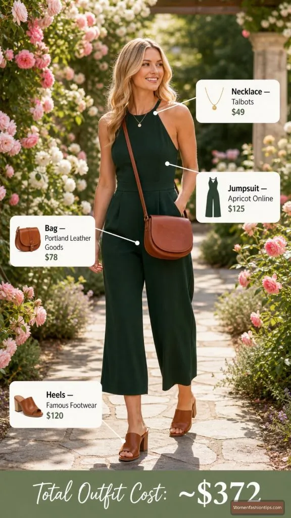 Dark Green Halter Jumpsuit Look