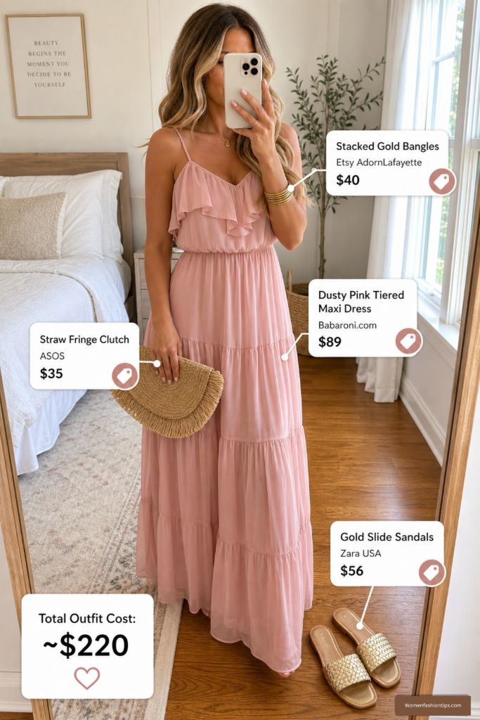 Dusty Pink Tiered Maxi Dress