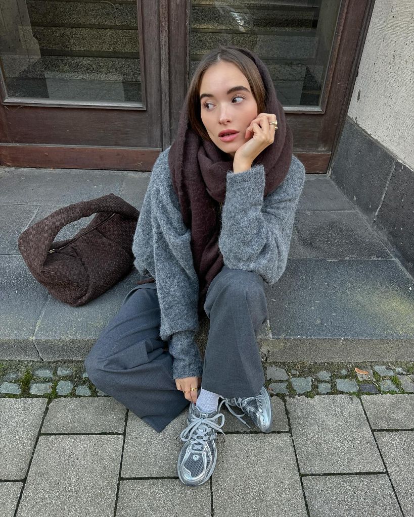 Gray Knit and Scarf