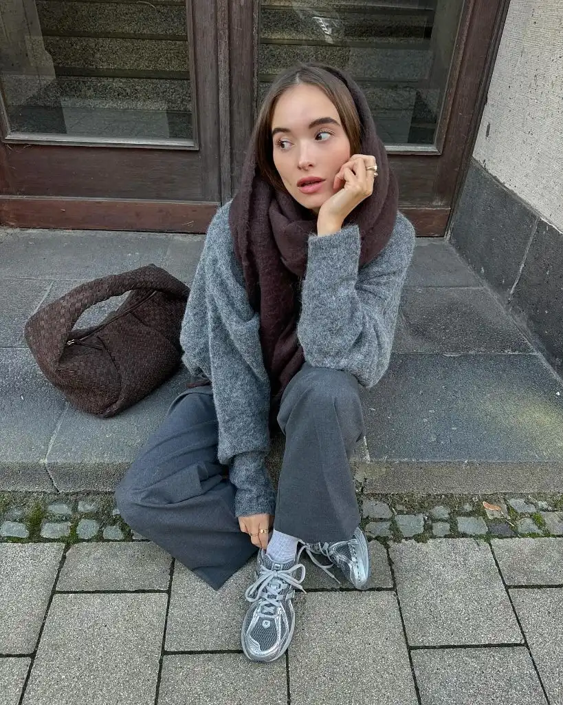 Gray Knit and Scarf