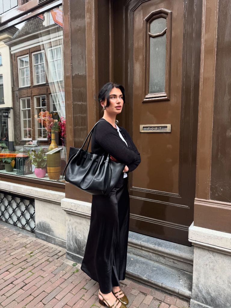 Black Satin Skirt Outfit