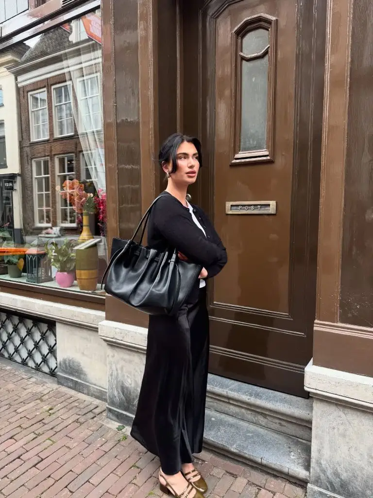 Black Satin Skirt Outfit