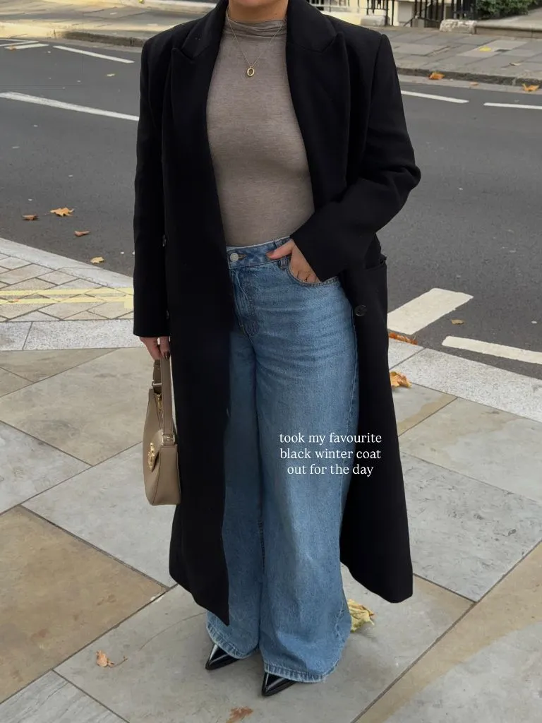 Black coat with jeans