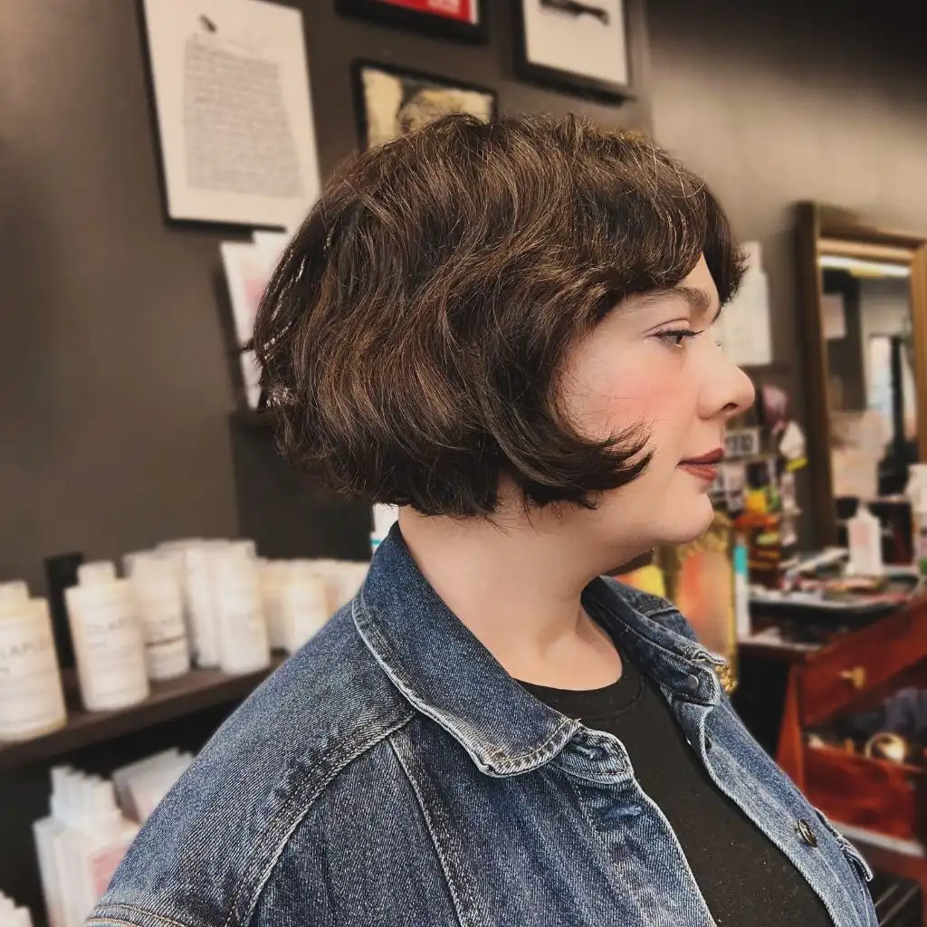 Bobbed Haircut for Women Full Rounded Bob with Wavy Crown Volume and Stacked Nape