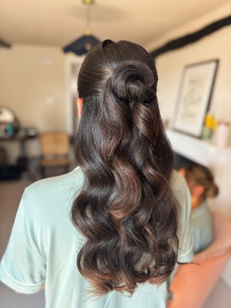 Fall Hairstyles for Office 2026 Polished Half-Up Bouffant with Body Waves