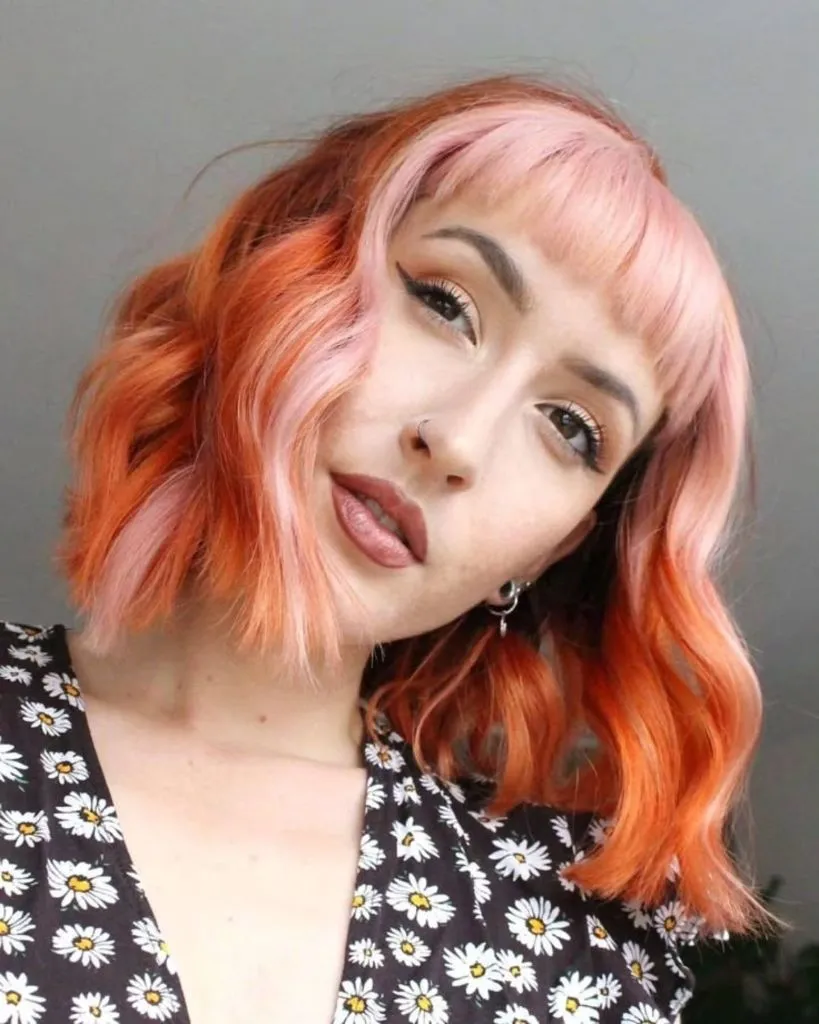 Fall Hair Colour Ideas 2026 Peachy Pink Bob With Coral Undertones