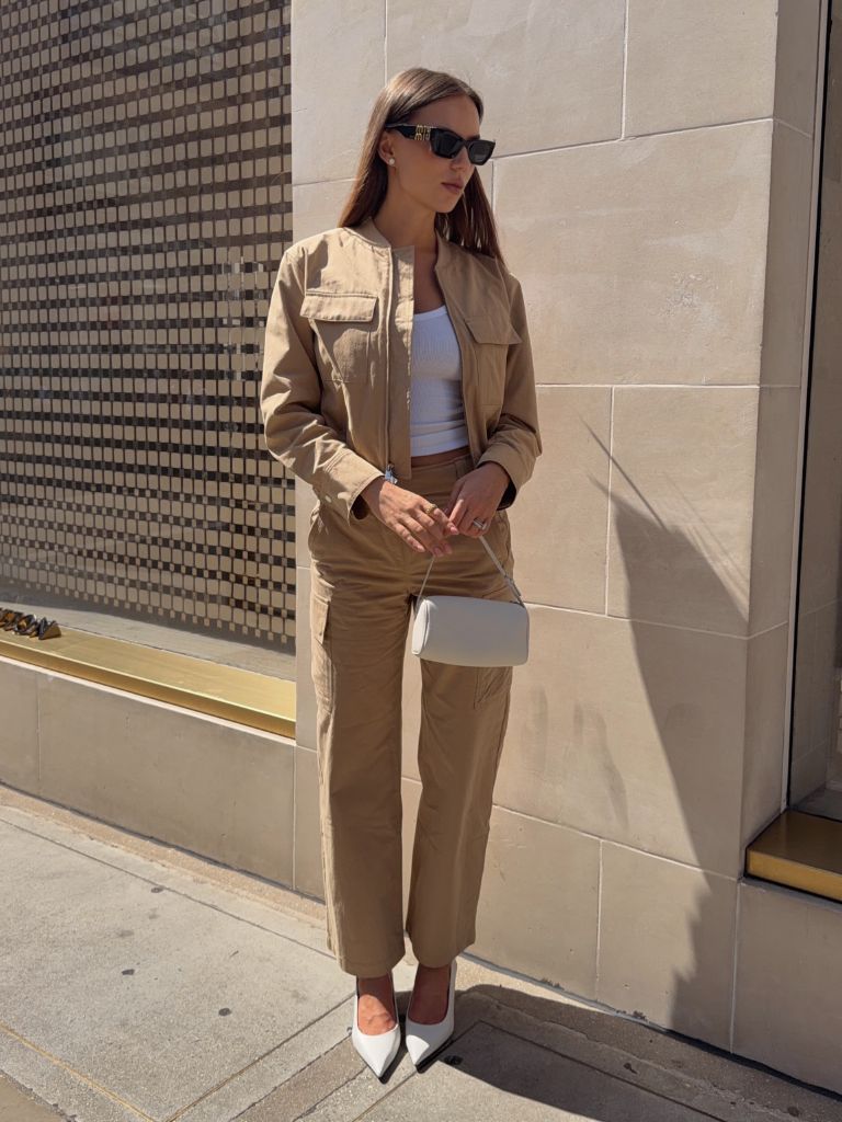 Khaki utility jacket and trouser co-ord