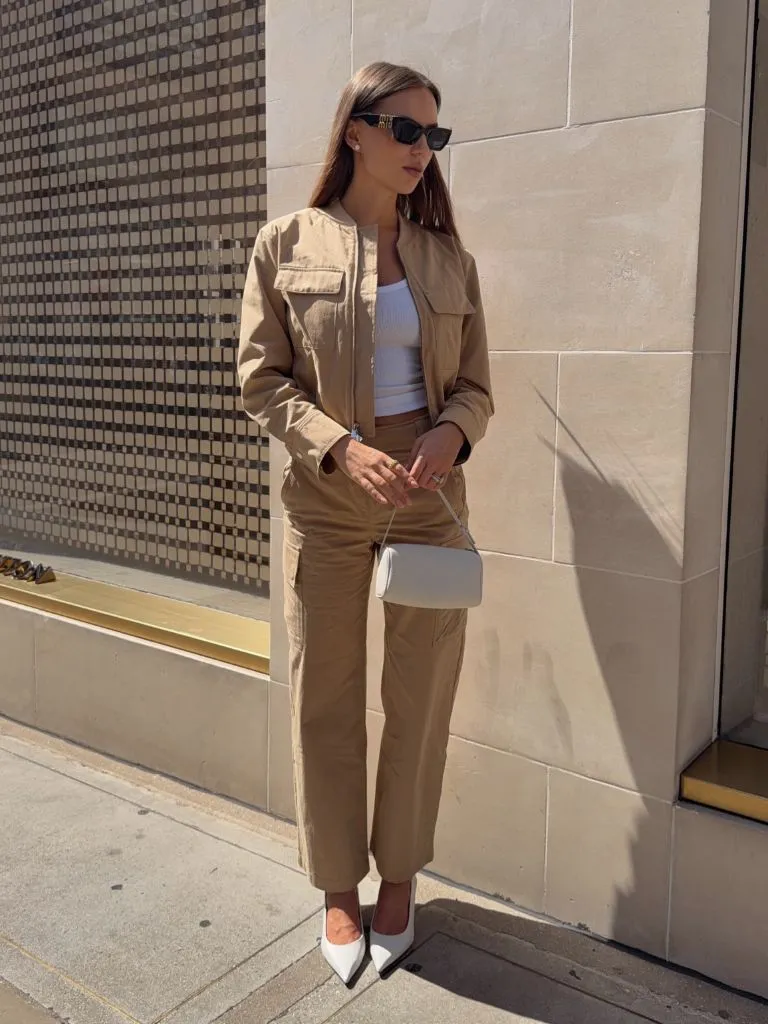 Khaki utility jacket and trouser co-ord