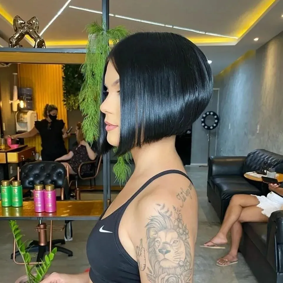 Bobbed Haircut for Women Jet Black Stacked A-Line with Glass-Finish Shine