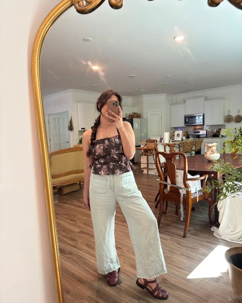 Floral top and linen pants