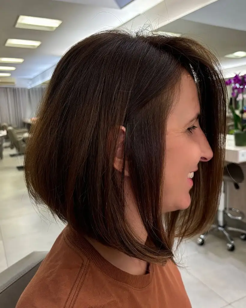 Fall Short Haircuts 2026 Polished Brunette A-Line Bob with Subtle Warm Dimension