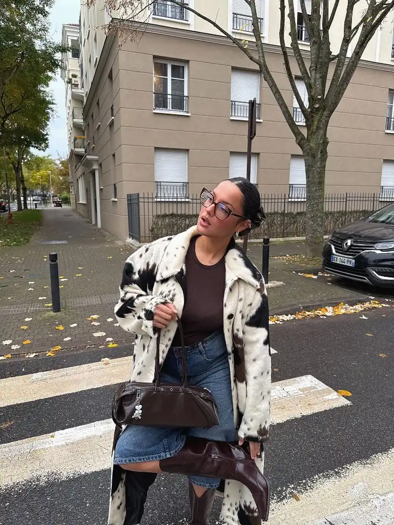 Cow print coat outfit