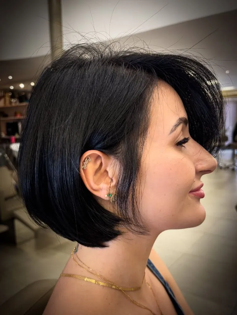 Fall Short Haircuts 2026 Jet Black Precision Bob with Stacked Back Volume