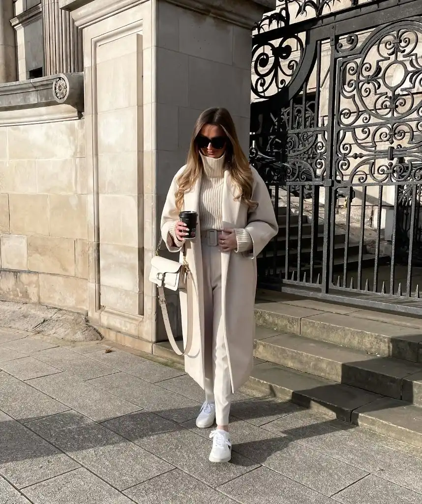 Fall Date Night Outfit - Ivory Monochrome Coat and Trousers