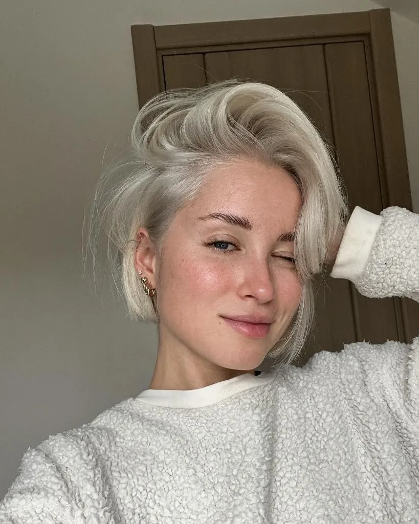 Fall hairstyles for short hair 2026 Tousled Platinum Pixie Bob with Side Volume